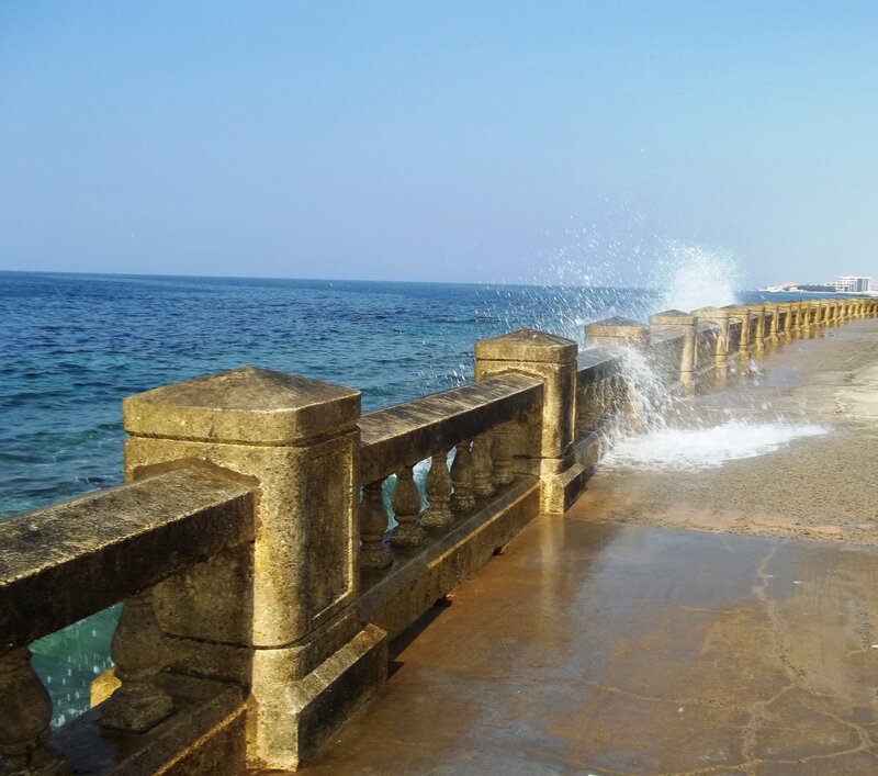 Waves Crashing on Pier — Blue