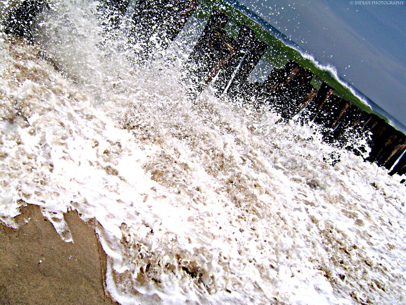 Waves Crashing on Pier — White