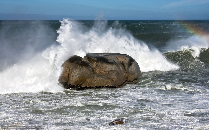 Waves Crashing on Rock — Blue, Dramatic, Afternoon, Photograph, Ocean