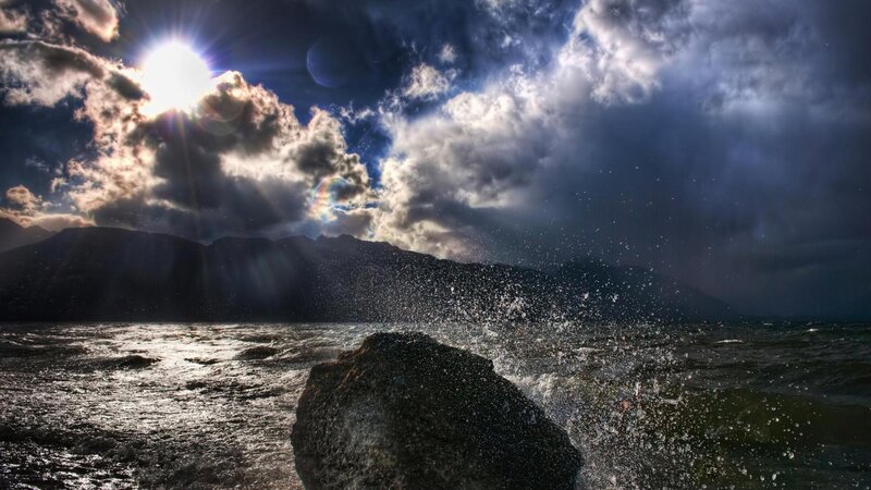 Waves Crashing on Rock — Blue, Dramatic, Afternoon