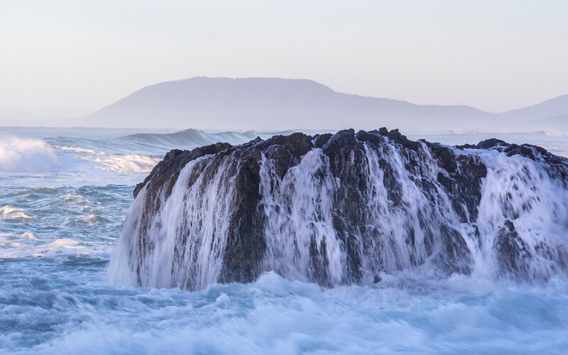 Waves Crashing on Rock — Blue, Dramatic, Morning