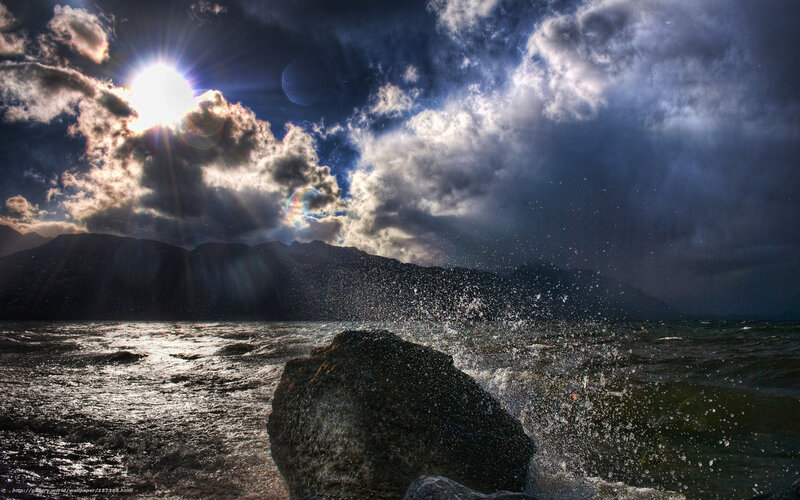 Waves Crashing on Rock — Blue, Dramatic, Sunset