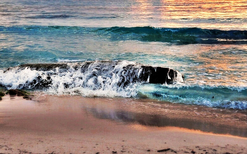 Waves Crashing on Rock — Blue