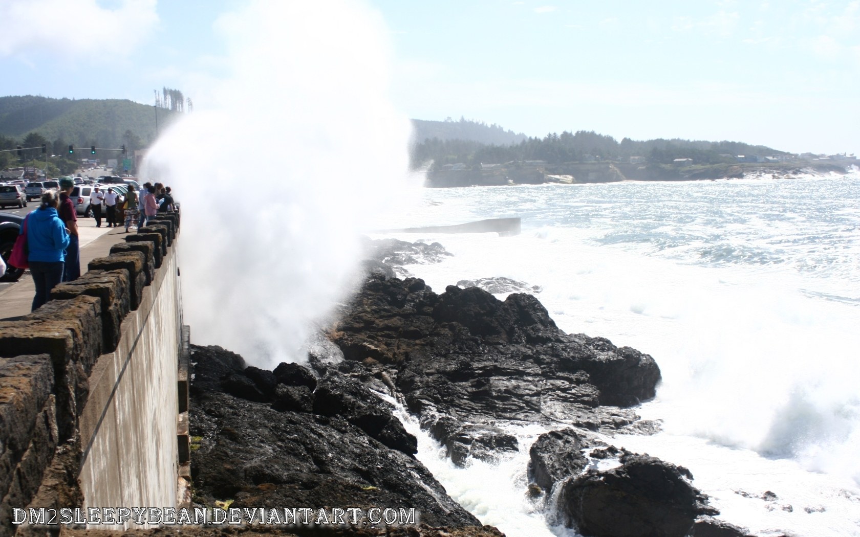 Waves crashing on rocks