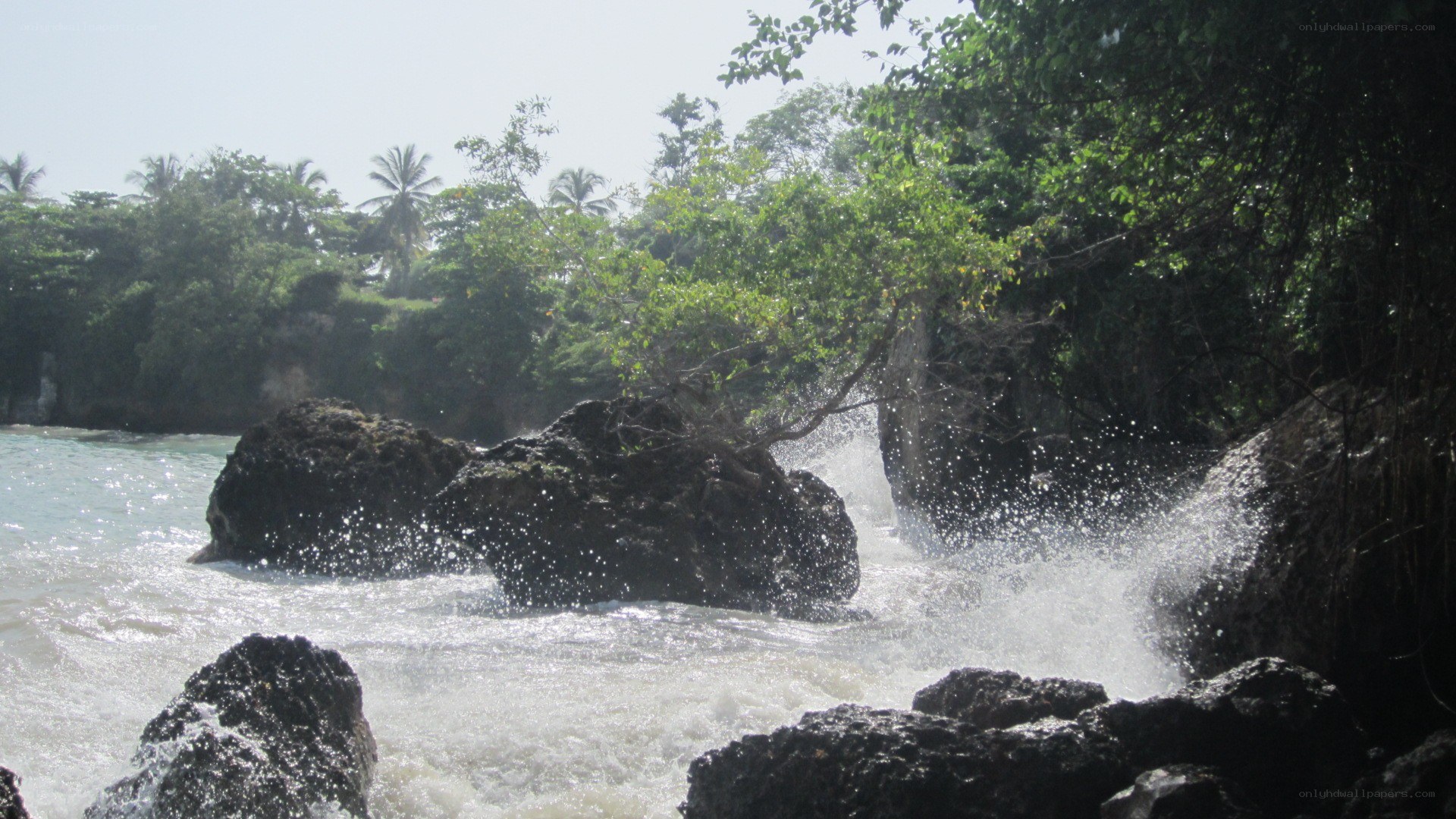 waves crashing on rocks