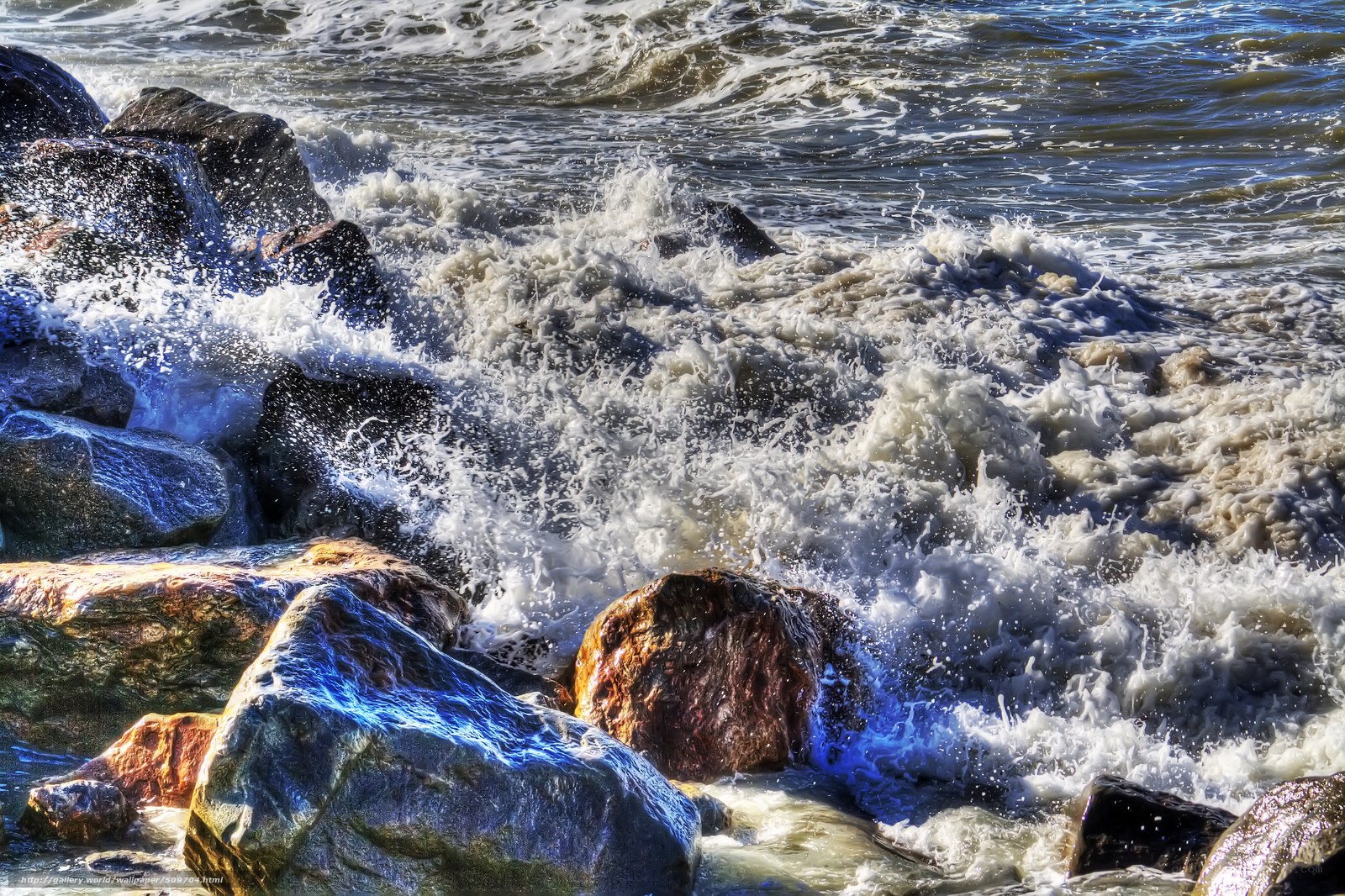 Waves crashing on rocks