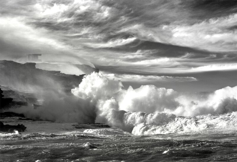 Waves Crashing on Rocks — Black, Dramatic, Photograph
