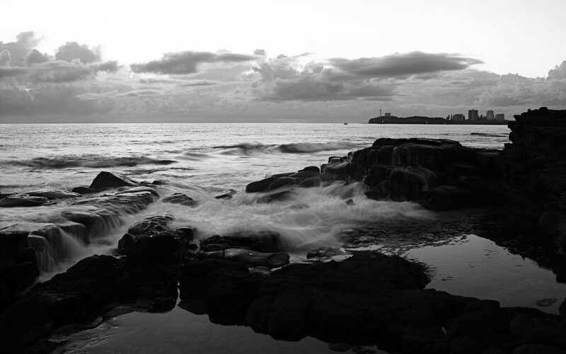 Waves Crashing on Rocks — Black, Dramatic, Sunset, Photograph, Ocean, Clouds