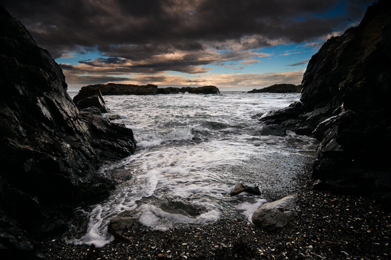 Waves Crashing on Rocks — Black, Dramatic, Sunset, Photograph, Ocean, Sky
