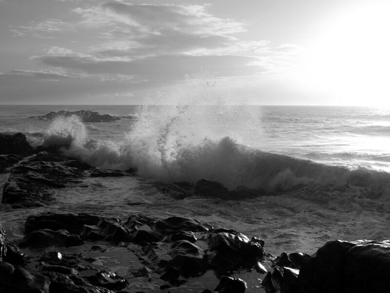 Waves Crashing on Rocks — Black, Dramatic, Sunset, Photograph, Ocean