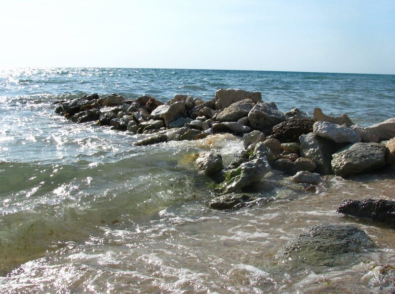 Waves Crashing on Rocks — Blue, Calm, Afternoon, Photograph, Ocean, Sky
