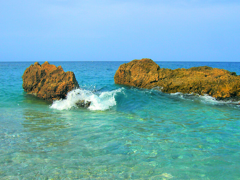 Waves Crashing on Rocks — Blue, Calm