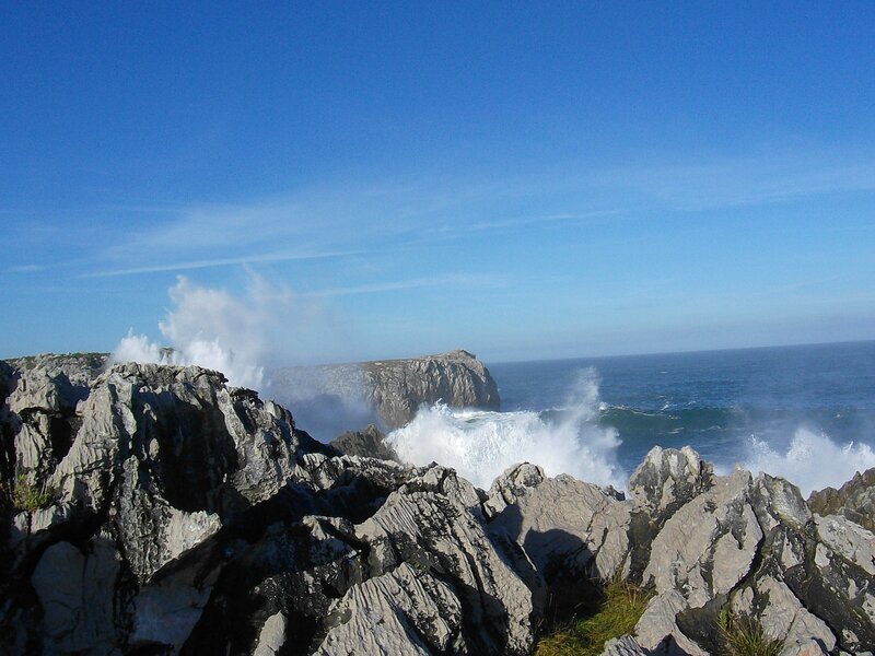 Waves Crashing on Rocks — Blue, Dramatic, Afternoon, Photograph, Ocean, Cliffs