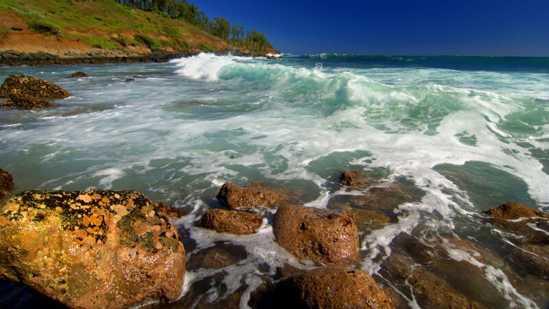 Waves Crashing on Rocks — Blue, Dramatic, Afternoon, Photograph, Ocean, Hill