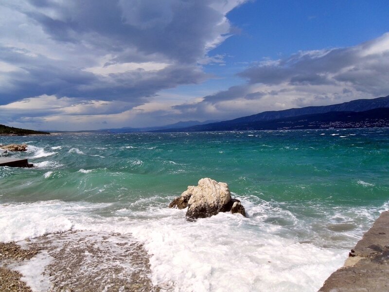 Waves Crashing on Rocks — Blue, Dramatic, Afternoon, Photograph, Ocean, Mountains
