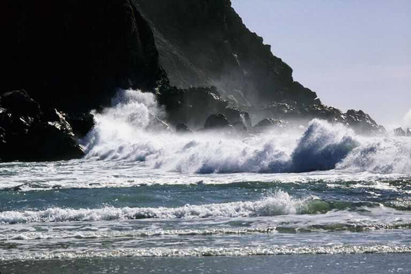 Waves Crashing on Rocks — Blue, Dramatic, Afternoon, Photograph, Ocean