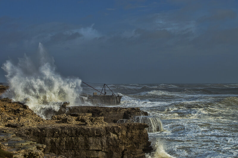 Waves Crashing on Rocks — Blue, Dramatic, Photograph, Ocean, Cliffs