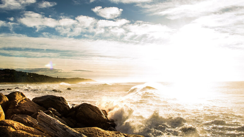 Waves Crashing on Rocks — Blue, Dramatic, Sunrise, Photograph, Ocean