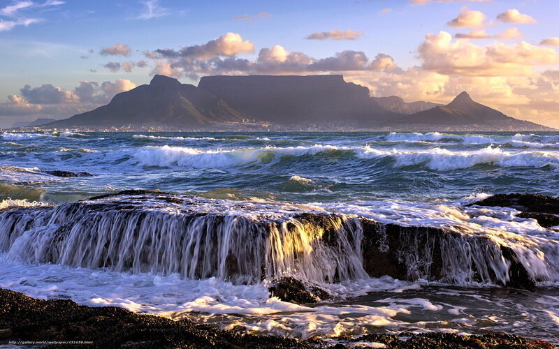 Waves Crashing on Rocks — Blue, Dramatic, Sunset, Photograph, Mountain, Ocean