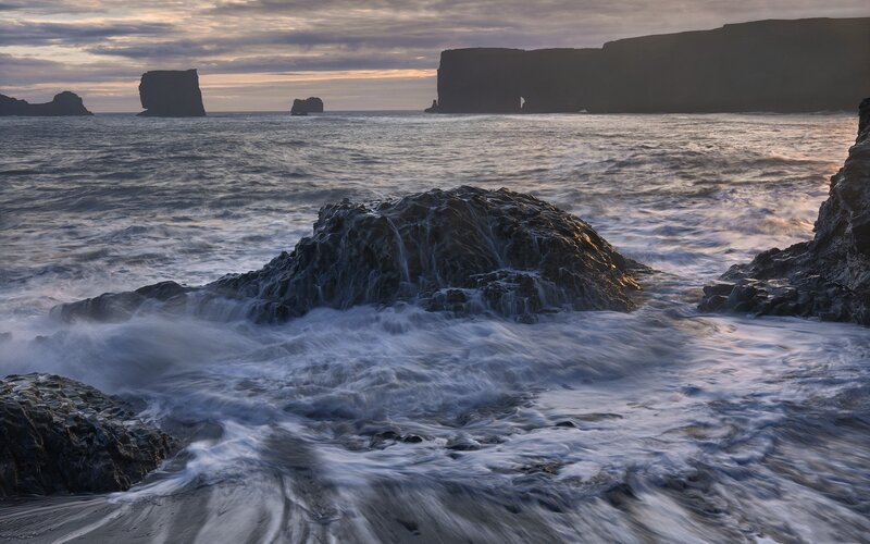 Waves Crashing on Rocks — Blue, Dramatic, Sunset, Photograph, Ocean, Cliffs, Sky, Gray