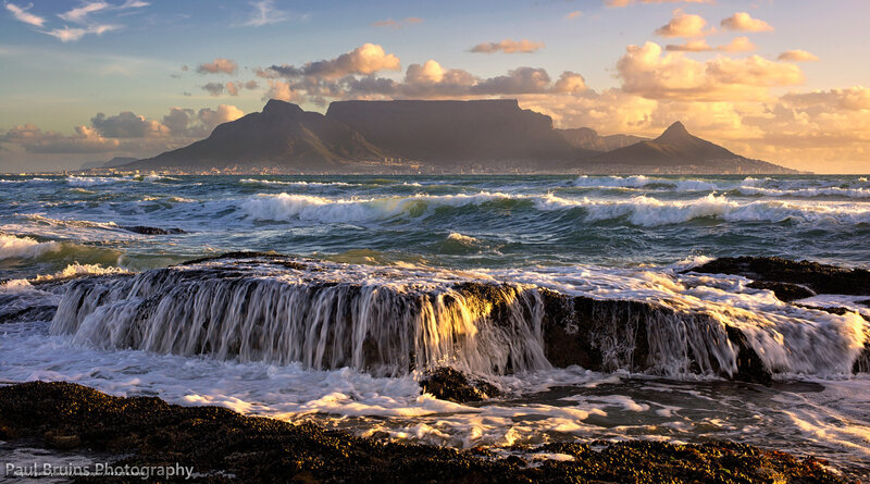 Waves Crashing on Rocks — Blue, Dramatic, Sunset, Photograph, Ocean, Mountain, Clouds