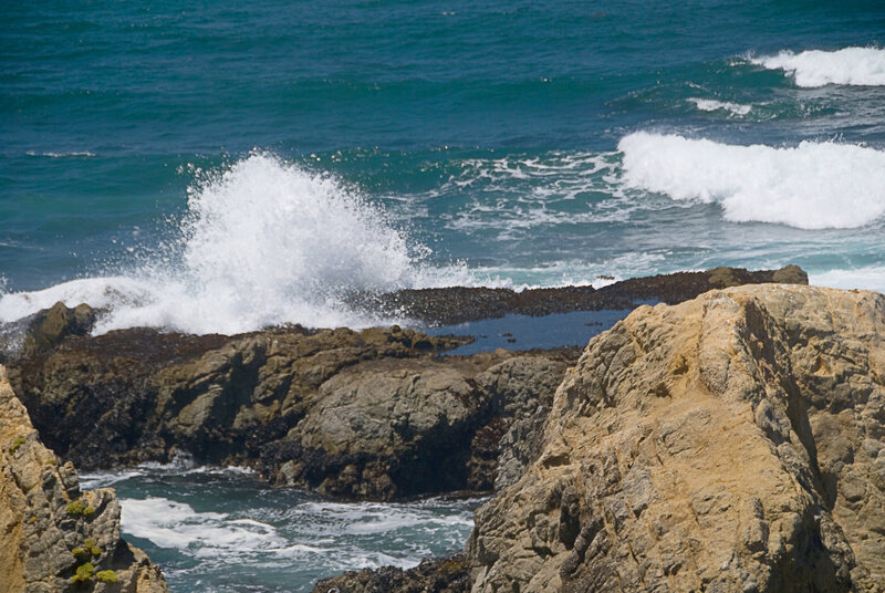 Waves Crashing on Rocks — Blue, Dynamic, Afternoon