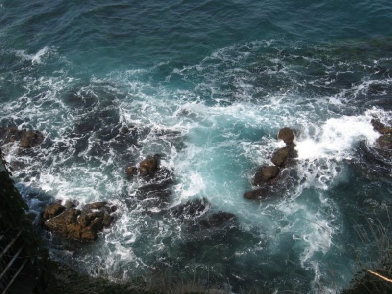 Waves Crashing on Rocks — Blue, Dynamic, Photograph