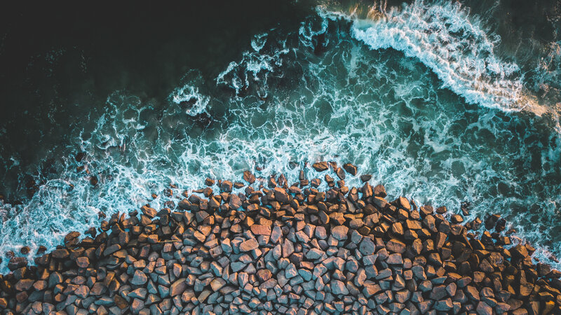 Waves Crashing on Rocks — Blue, Dynamic, Sunset, Photograph, Ocean