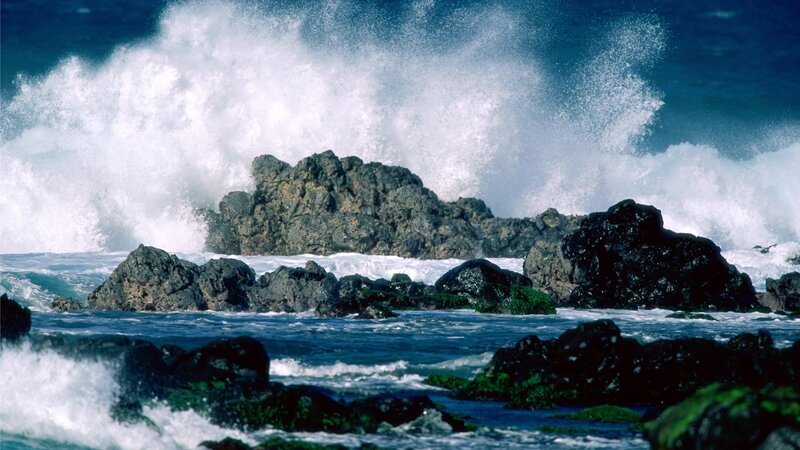 Waves Crashing on Rocks — Blue, Foam