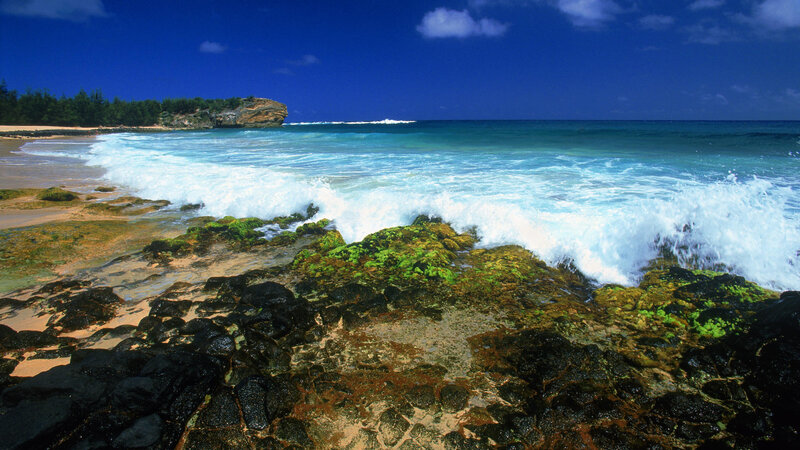 Waves Crashing on Rocks — Blue, Serene, Afternoon, Photograph, Ocean