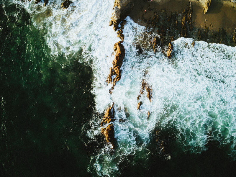 Waves Crashing on Rocks — Green, Dramatic, Afternoon