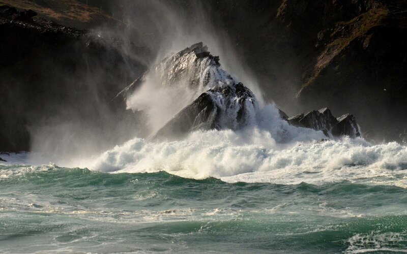 Waves Crashing on Rocks — Green, Dramatic, Photograph, Ocean