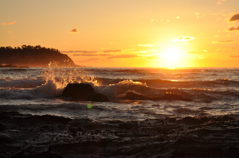 Waves Crashing on Rocks — Orange, Dramatic