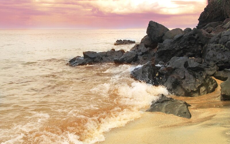 Waves Crashing on Rocks — Pink