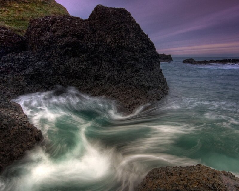 Waves Crashing on Rocks — Purple, Black