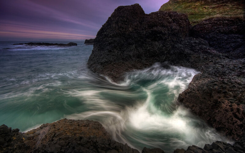 Waves Crashing on Rocks — Purple, Dramatic