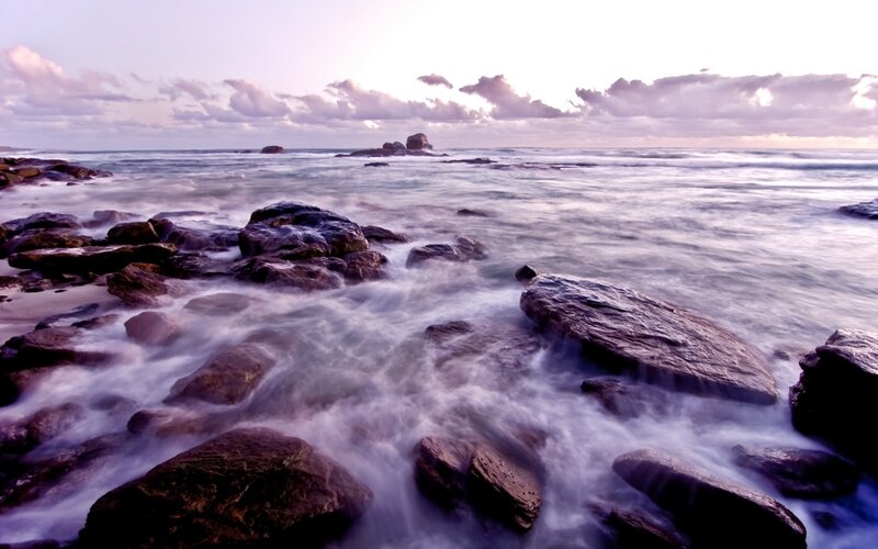 Waves Crashing on Rocks — Purple, Serene