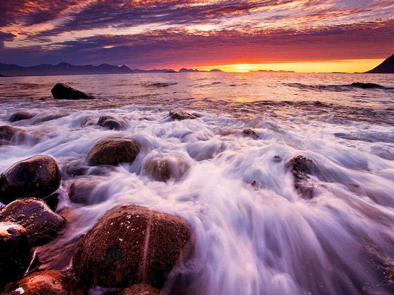 Waves Crashing on Rocks — Purple