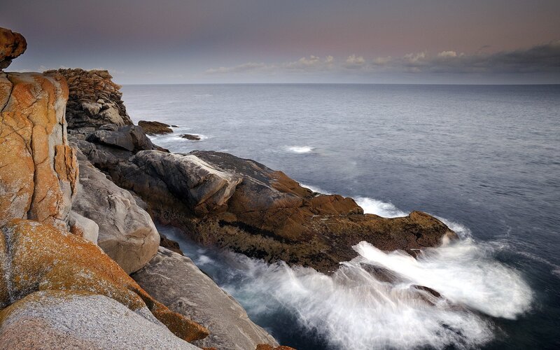 Waves Crashing on Rocks — Sunset, Photograph