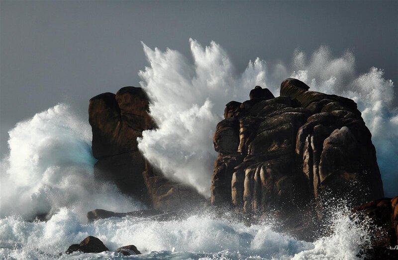 Waves Crashing on Rocks — White, Dramatic, Photograph, Ocean