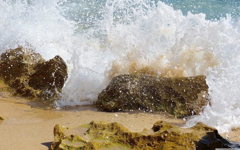 Waves Crashing on Rocks — White, Dynamic, Afternoon