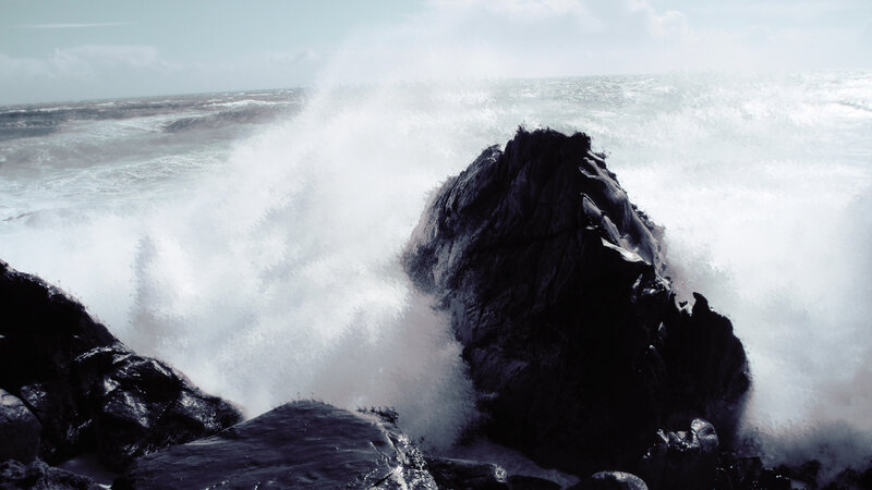 Waves Crashing on Rocks — White