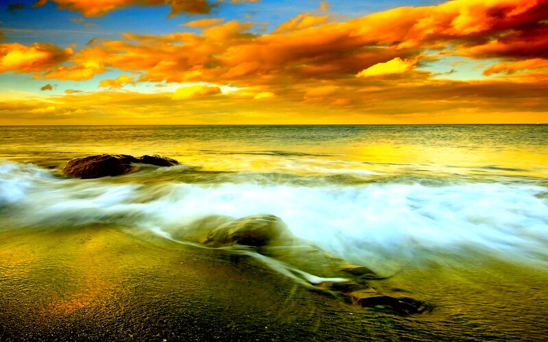 Waves Crashing on Rocks — Yellow, Dramatic