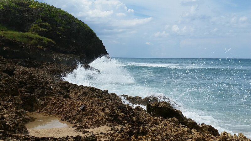 Waves crashing on rocky shore