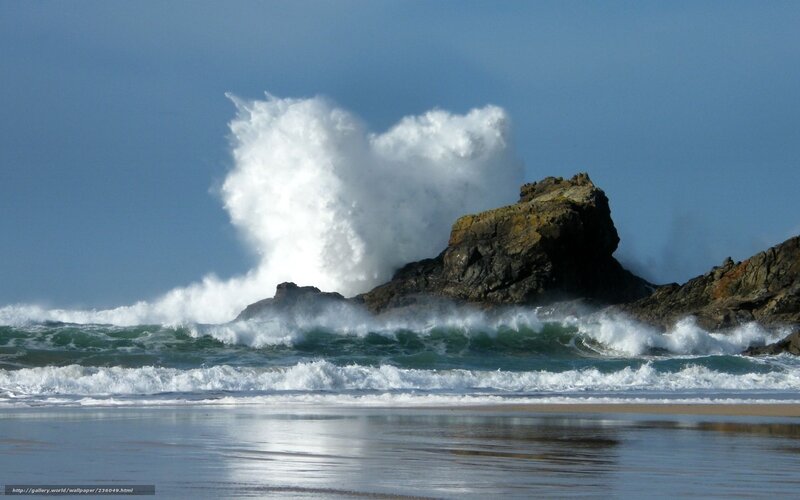Waves crashing on rocky shore