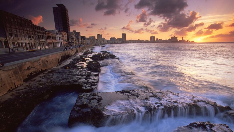 Waves Crashing on Seawall — Purple