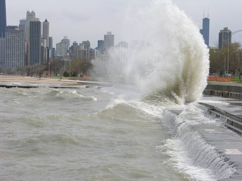 Waves Crashing on Seawall