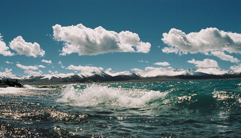 Waves Crashing on Shore — Blue, Serene, Afternoon