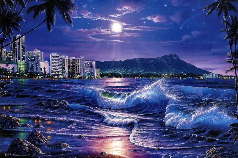 Waves Crashing on Shore — Blue, Serene