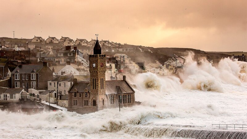 Waves Crashing on Town
